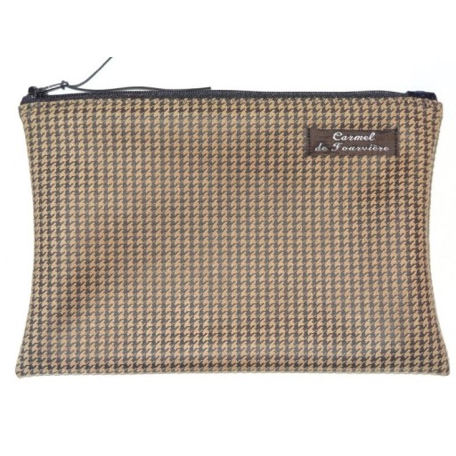 Pochette Pied de Poule caramel zip noir de Trousses & Accessoires