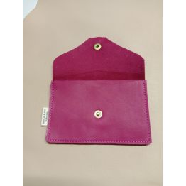 Porte monnaie et porte carte en cuir d'agneau fuchsia