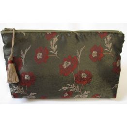 Trousse doublée "Fleurs au vent"  Vert olive