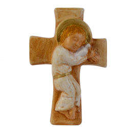Enfant-Jésus sur croix polychrome