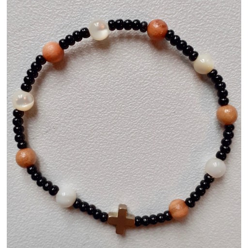 Bracelet dizainier nacre et olivier - Produit monastique Carmel de Montmartre