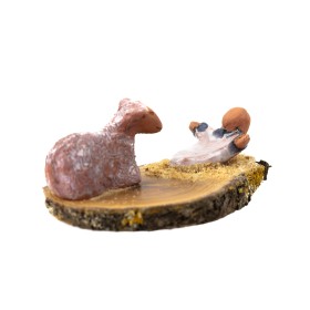 Mini-Crèche en Terre Cuite Émaillée sur Bois