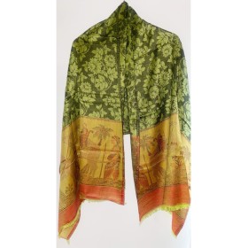 Châle Indien Pâle Saumon, Vert, Ciel | ANANDA MATHA (Monastère) - Kerala en Inde