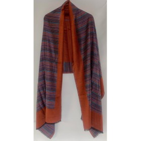Châle Indien à Petites Rayures Grises, Roses, Jaunes, Beiges, Mauves | ANANDA MATHA (Monastère) - Kerala en Inde