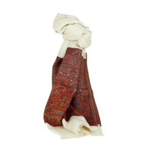 Châle Indien Blanc Bande Motifs Rouille | ANANDA MATHA (Monastère) - Kerala en Inde