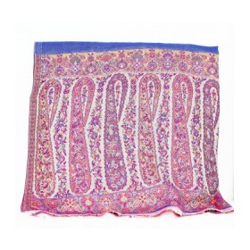 Châle Indien Pashmina Motifs et Bandes Dorées, Turquoise | ANANDA MATHA (Monastère) - Kerala en Inde