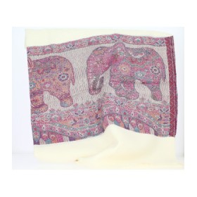 Châle Indien Rose Fushia avec Eléphant | ANANDA MATHA (Monastère) - Kerala en Inde