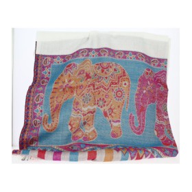 Châle Indien Rose Saumon avec Eléphant | ANANDA MATHA (Monastère) - Kerala en Inde