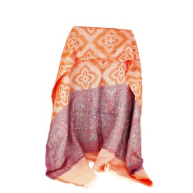 Châle Indien Pashmina Motifs Orange et Bandes Motifs Rouges.... | ANANDA MATHA (Monastère) - Kerala en Inde